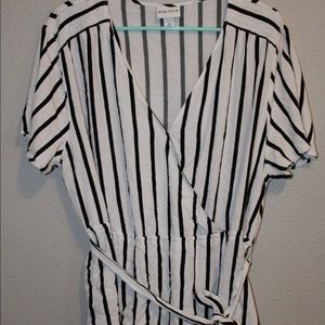 Striped peplum “wrap” shirt